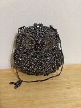 Vintage Owl-Shaped Crystal Rhinestone Clutch Purse With Chain Strap - Elegant Ev